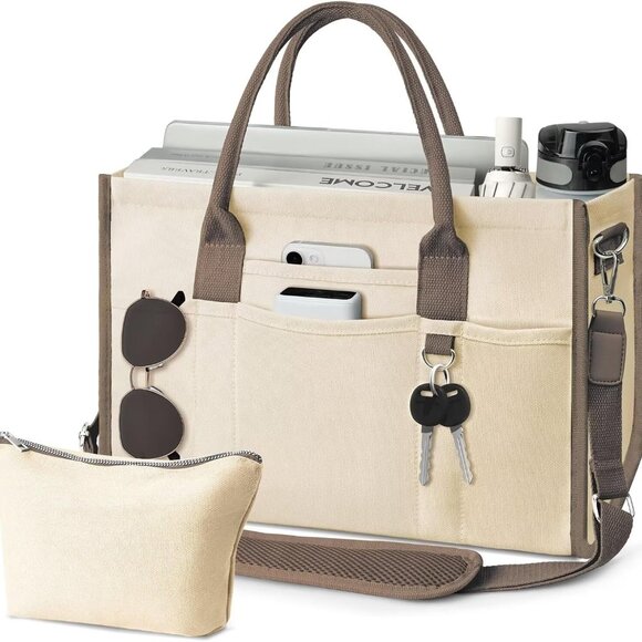 Canvas Tote Bag Women Large Capacity Multiple Pockets Travel Work - Picture 1 of 8